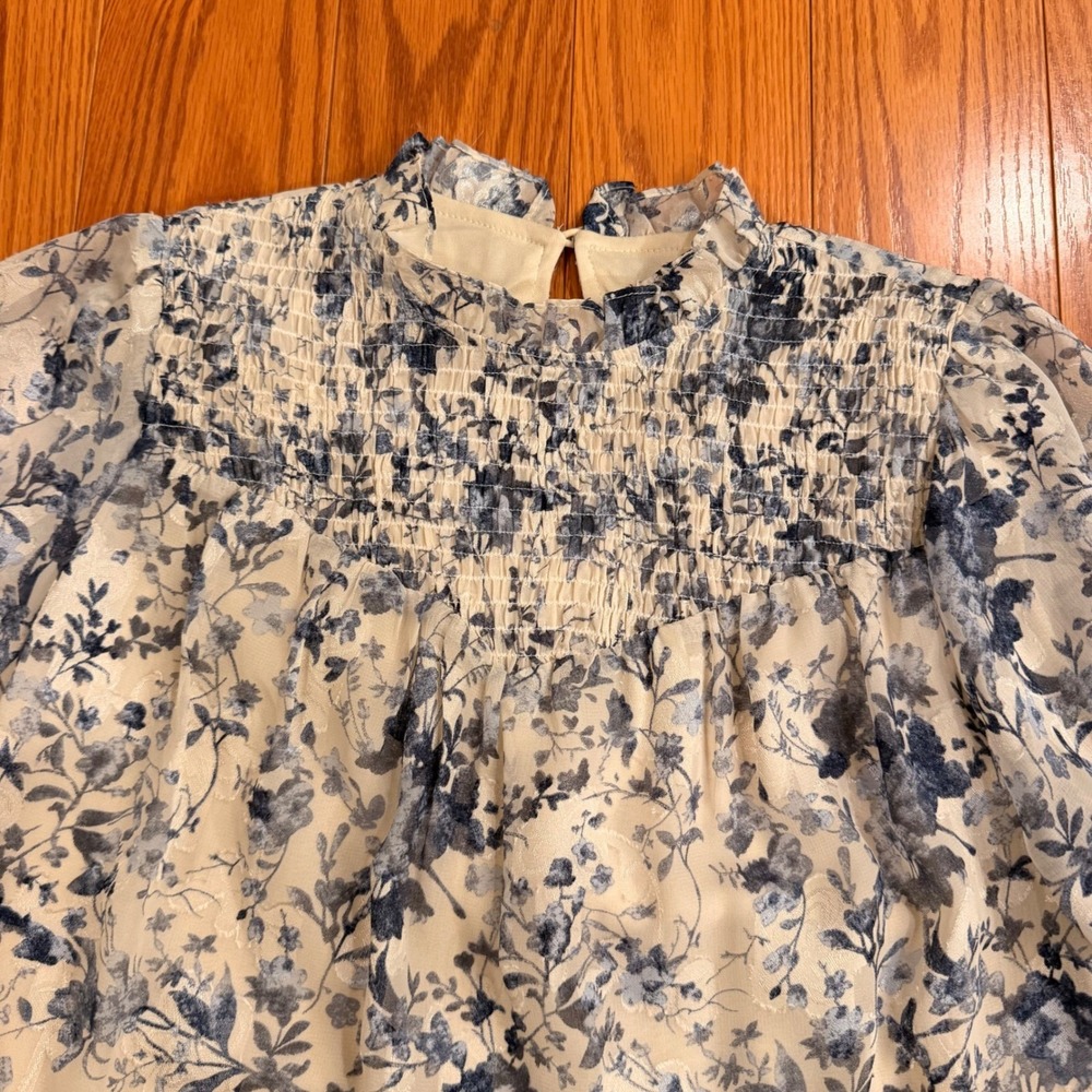 Polagram Womens Dress Medium Blue Floral Smocked Tiered Boho Cottagecore - Picture 2 of 12